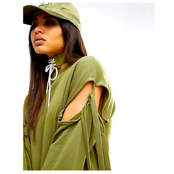 Fenty Puma by Rihanna Runway Green Sleeve Tie Sweatshirt Dress - Picture 7 of 13